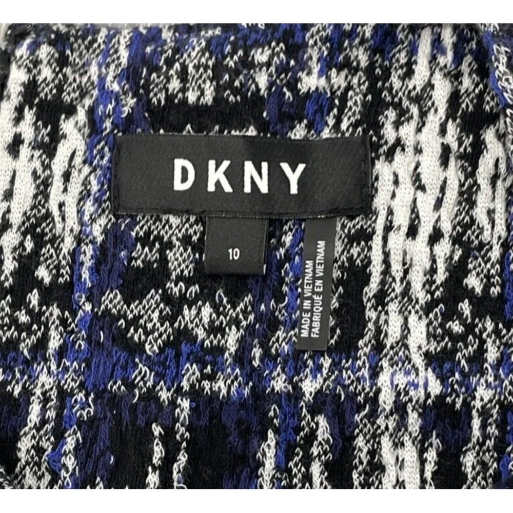 DKNY Women's Tweed Sheath Dress Jewel Neck Sleeveless Blue Black White Size 10 - Picture 6 of 12